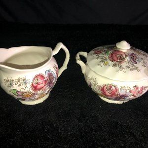 Vintage Johnson Bros Sheraton Made England Floral Ironstone Creamer & Sugar Bowl